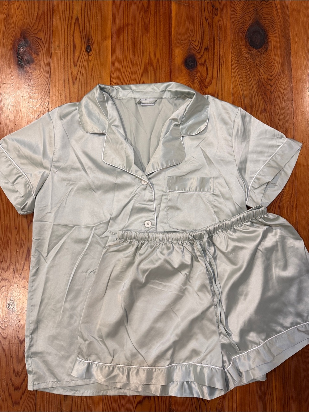 Women's Satin Short Sleeve Pajama Set - Sage Green